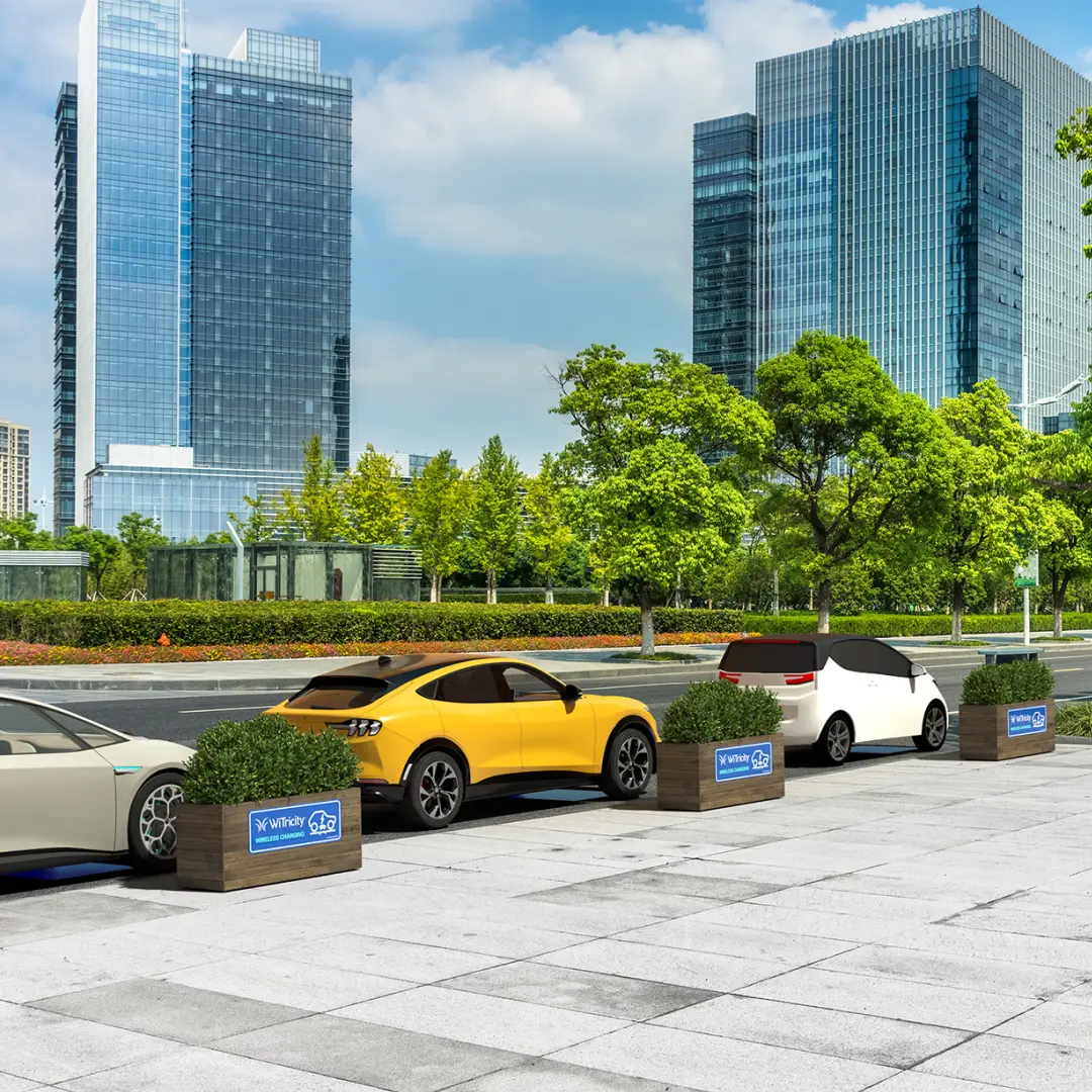 Business District Parked Cars Charging Wirelessly