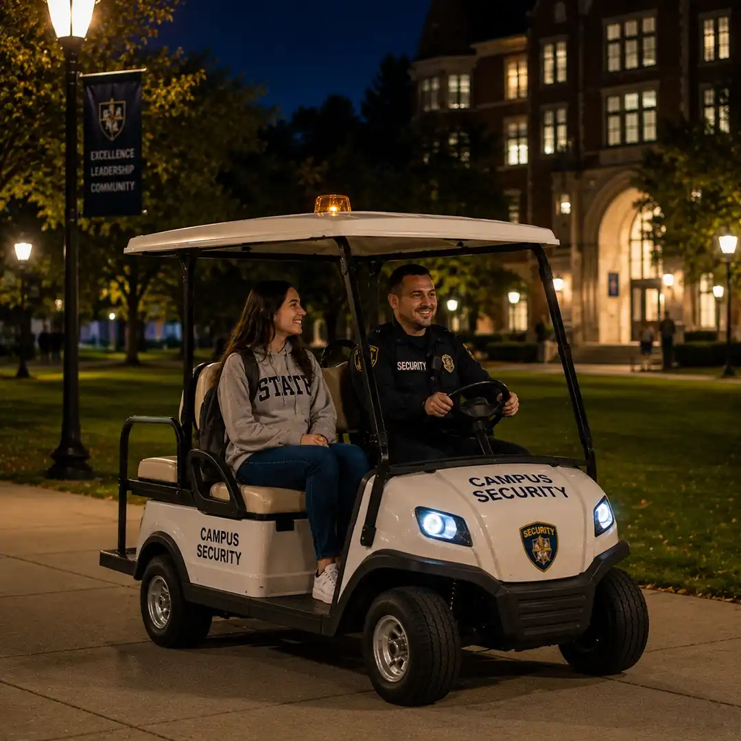 Campus LEV shuttle and operations vehicle on a university campus