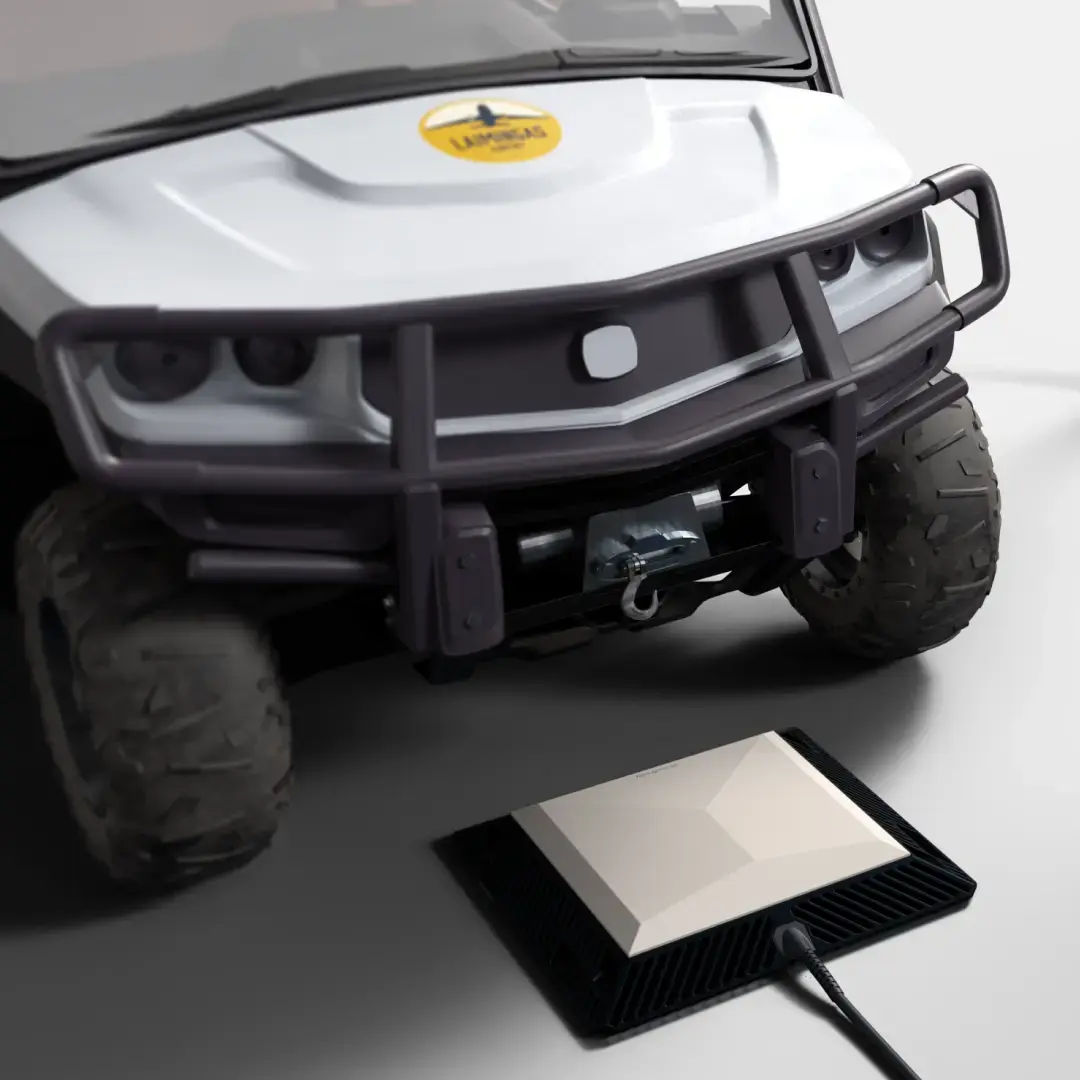 white utility cart approaching power hub